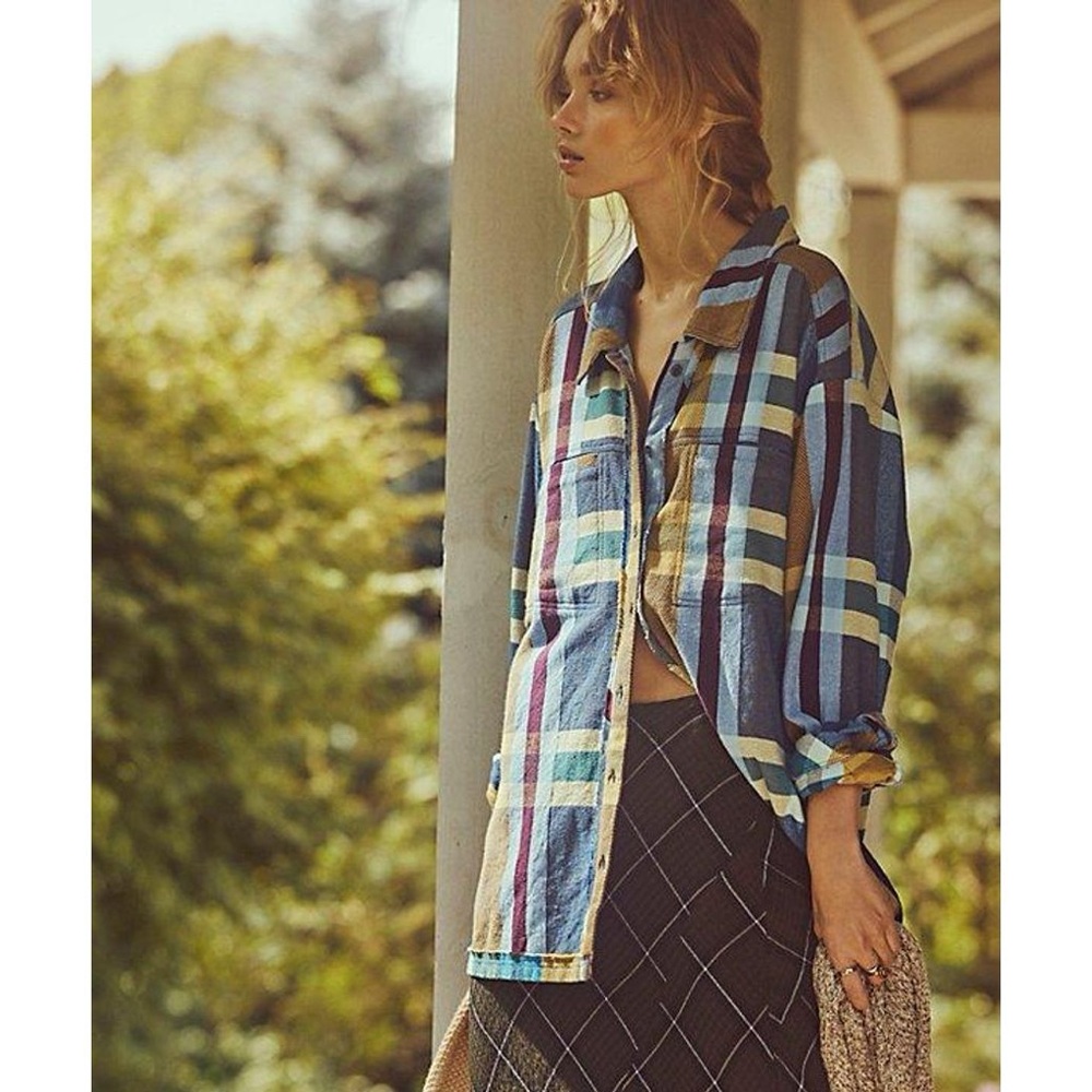 NWOT Free People We The Free So Long Summer Plaid Top In Blue And Brown